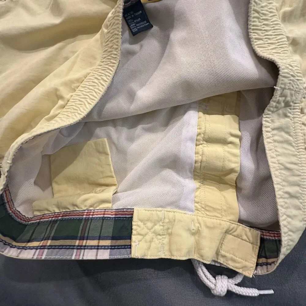 Vintage 90s Polo Ralph Lauren Board Shorts Mens L Yellow Swim Trunks Drawstring